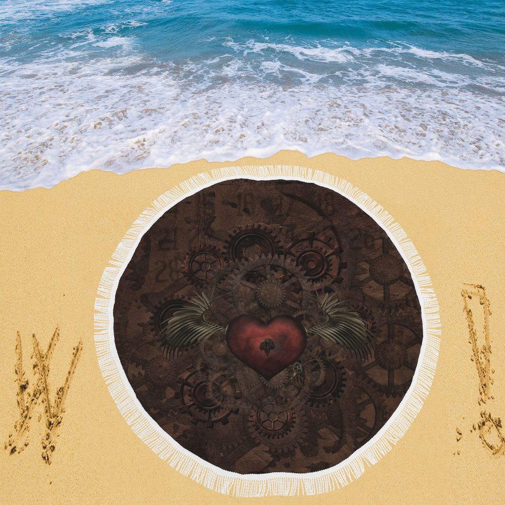 Awesome Steampunk Heart In Vintage Look Circular Beach Shawl 59"x 59"