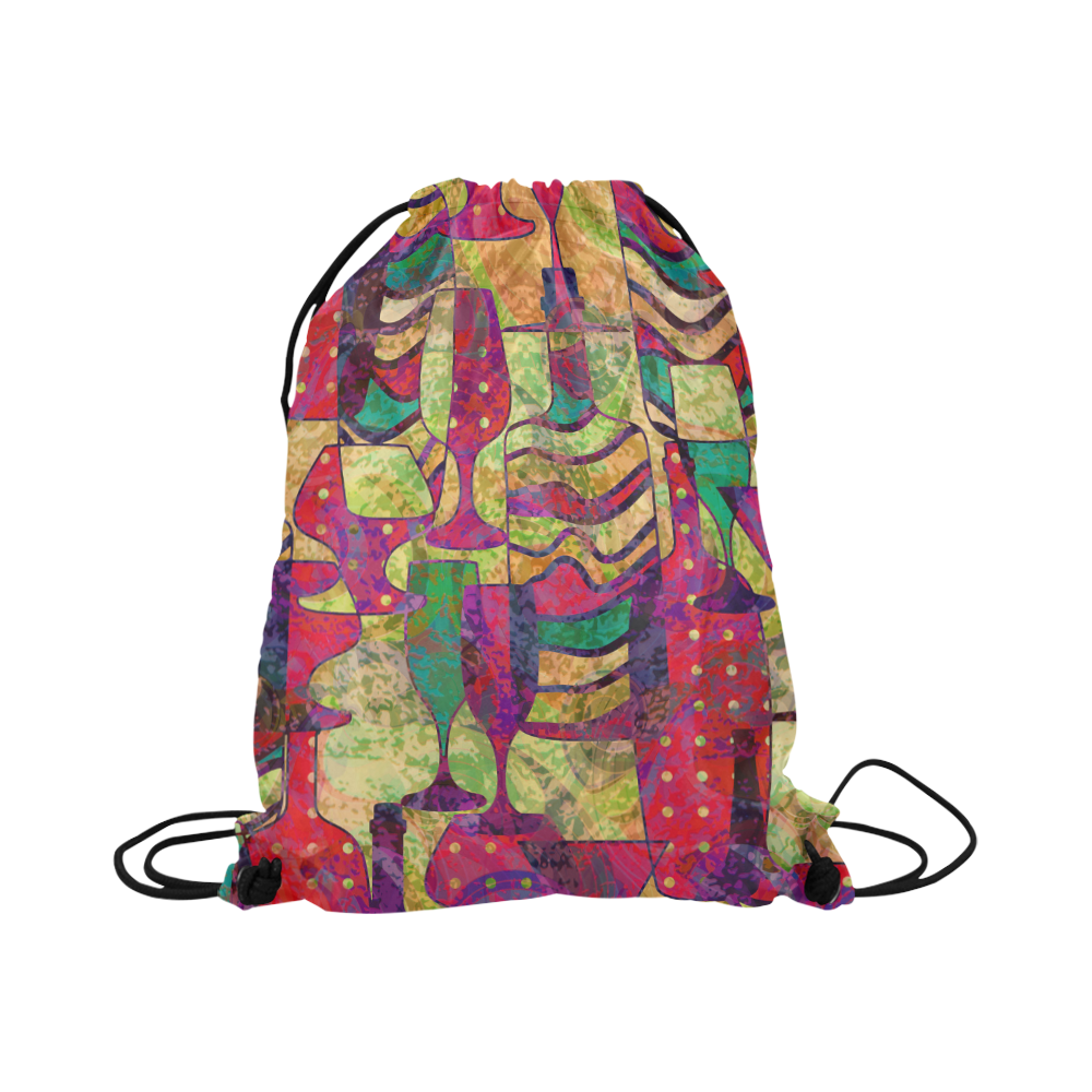 Colorful Abstract Bottles and Wine Glasses Large Drawstring Bag Model 1604 (Twin Sides)  16.5"(W) * 19.3"(H)