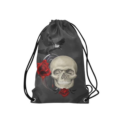 Gothic Skull With Raven And Roses Small Drawstring Bag Model 1604 (Twin Sides) 11"(W) * 17.7"(H)