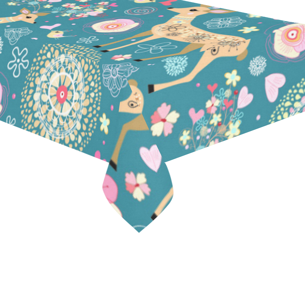 Love Birds Hearts Flowers Deer Cotton Linen Tablecloth 60"x120"