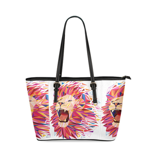 lion roaring polygon triangles Leather Tote Bag/Small (Model 1640)