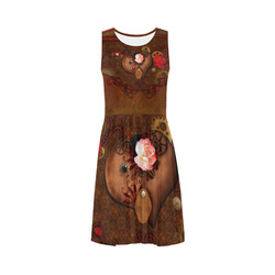 Steampunk heart with roses, valentines Sleeveless Ice Skater Dress (D19)