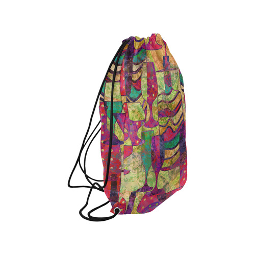 Colorful Abstract Bottles and Wine Glasses Small Drawstring Bag Model 1604 (Twin Sides) 11"(W) * 17.7"(H)