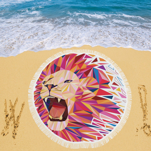 lion roaring polygon triangles Circular Beach Shawl 59"x 59"