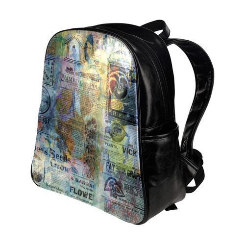 Old Newspaper Colorful Painting Splashes Multi-Pockets Backpack (Model 1636)