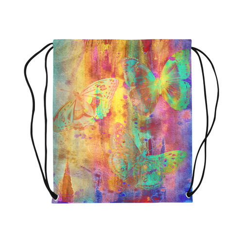 Colorful Butterflies Q Large Drawstring Bag Model 1604 (Twin Sides)  16.5"(W) * 19.3"(H)