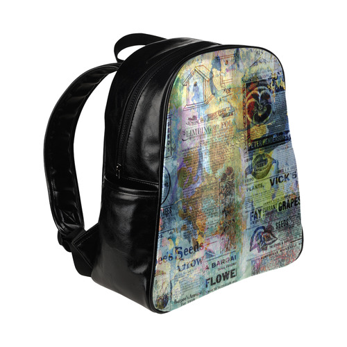 Old Newspaper Colorful Painting Splashes Multi-Pockets Backpack (Model 1636)