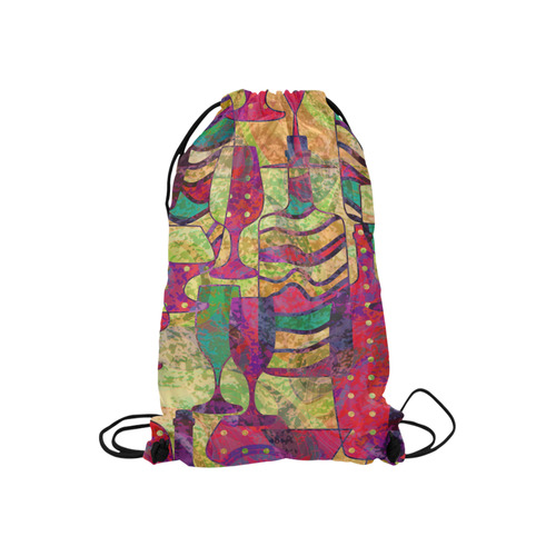 Colorful Abstract Bottles and Wine Glasses Small Drawstring Bag Model 1604 (Twin Sides) 11"(W) * 17.7"(H)