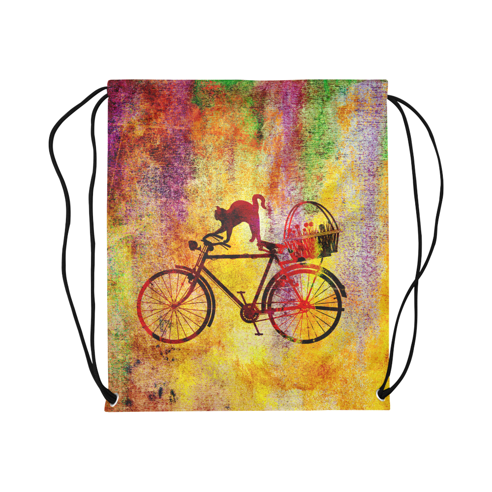 Cat and Bicycle Large Drawstring Bag Model 1604 (Twin Sides)  16.5"(W) * 19.3"(H)