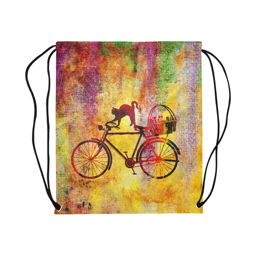 Cat and Bicycle Large Drawstring Bag Model 1604 (Twin Sides)  16.5"(W) * 19.3"(H)
