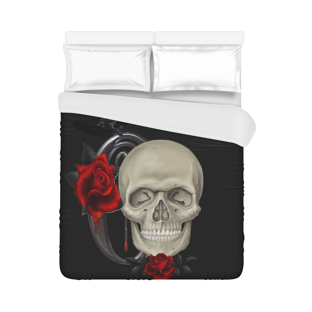 Gothic Skull With Raven And Roses Duvet Cover 86"x70" ( All-over-print)
