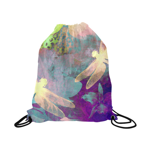 Dragonflies and Orchids Large Drawstring Bag Model 1604 (Twin Sides)  16.5"(W) * 19.3"(H)