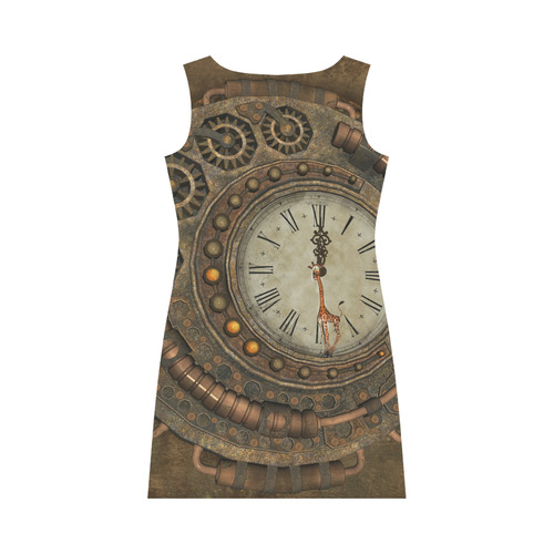Steampunk clock, cute giraffe Round Collar Dress (D22)
