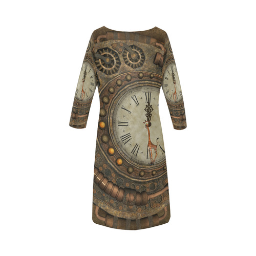 Steampunk clock, cute giraffe Round Collar Dress (D22)