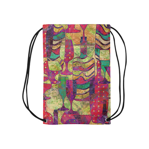 Colorful Abstract Bottles and Wine Glasses Small Drawstring Bag Model 1604 (Twin Sides) 11"(W) * 17.7"(H)