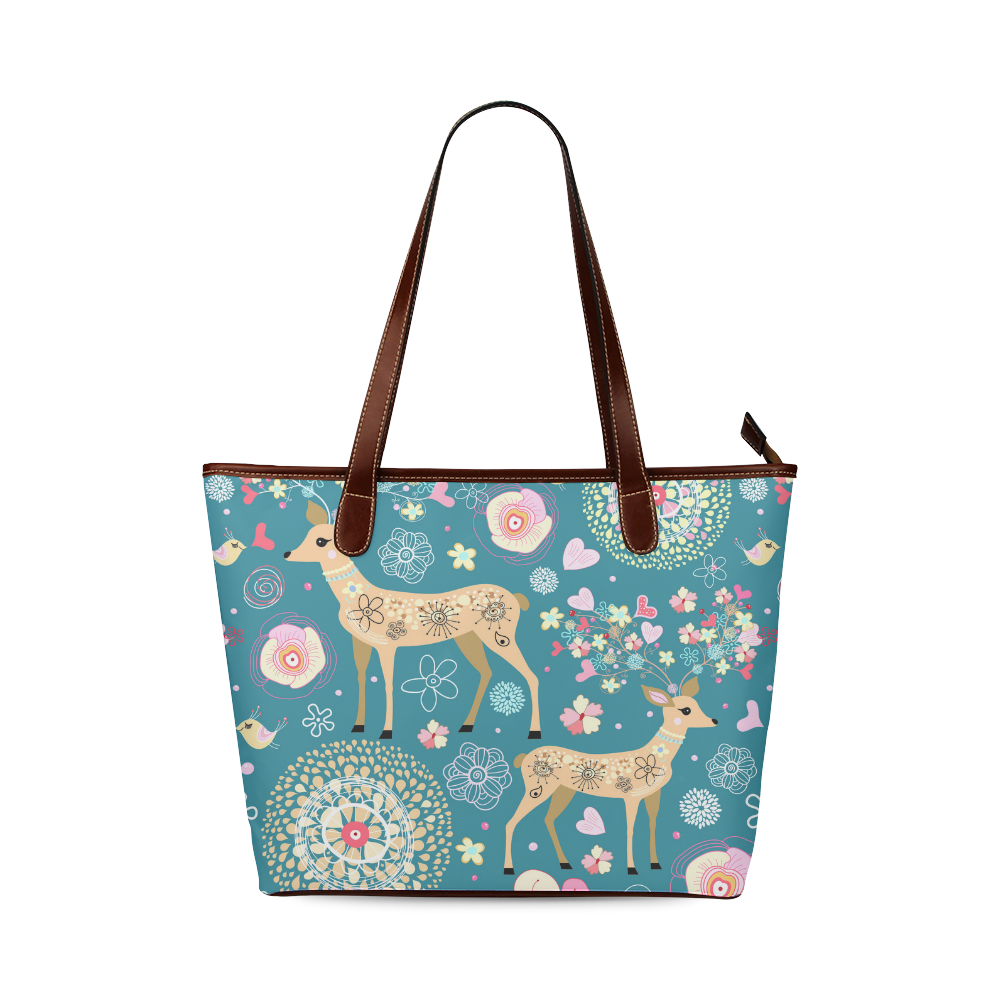 Love Birds Hearts Flowers Deer Valentine Shoulder Tote Bag (Model 1646)