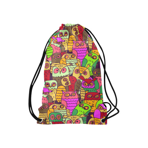 Cute Colorful Owls Nature Pattern Small Drawstring Bag Model 1604 (Twin Sides) 11"(W) * 17.7"(H)