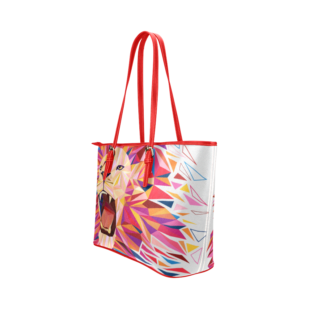 lion roaring polygon triangles Leather Tote Bag/Small (Model 1651)