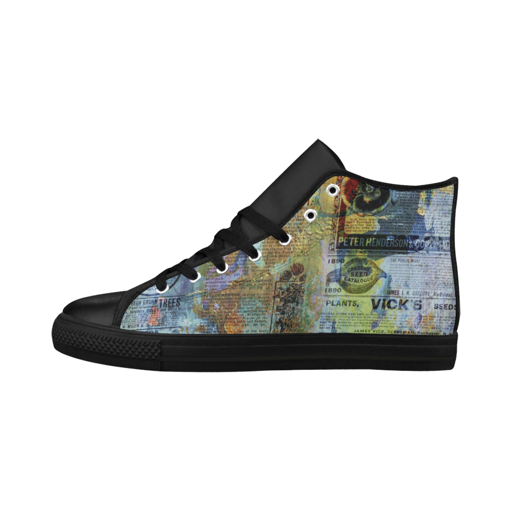 Old Newspaper Colorful Painting Splashes Aquila High Top Microfiber Leather Men's Shoes/Large Size (Model 032)