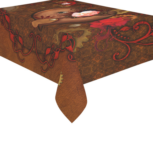 Steampunk heart with roses, valentines Cotton Linen Tablecloth 60"x 84"