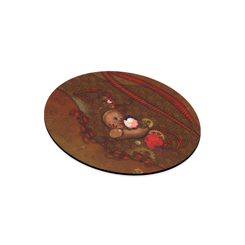 Steampunk heart with roses, valentines Round Mousepad