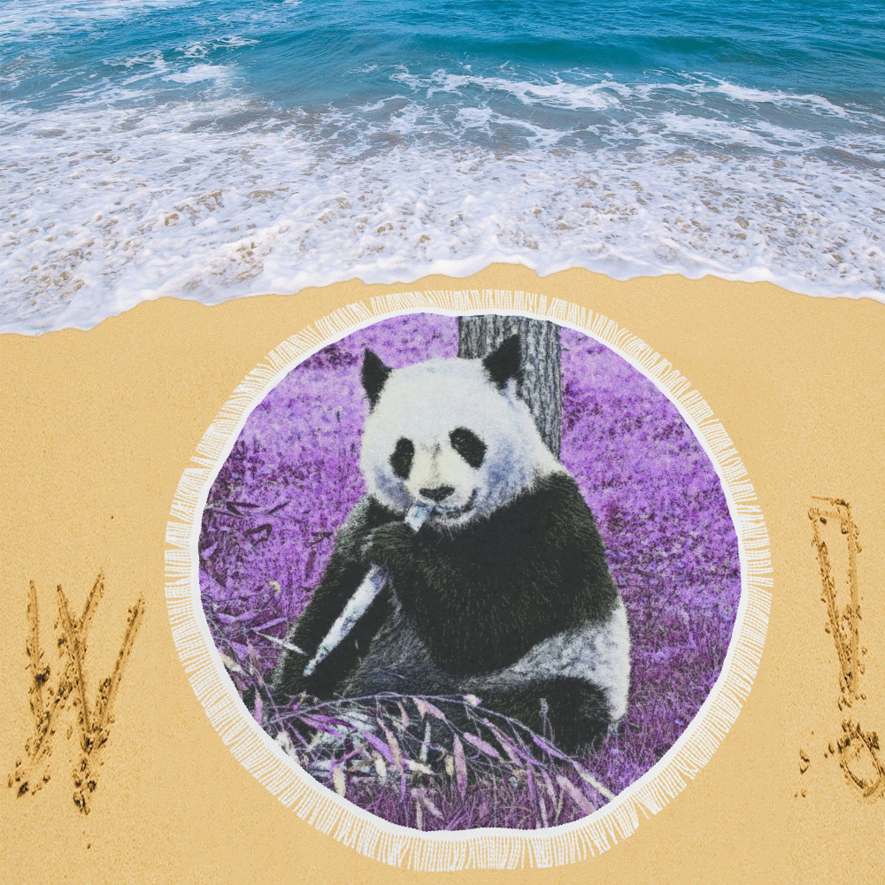 funky lilac panda Circular Beach Shawl 59"x 59"