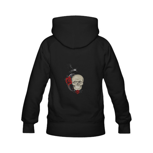 Gothic Skull With Raven And Roses Women's Classic Hoodies (Model H07)