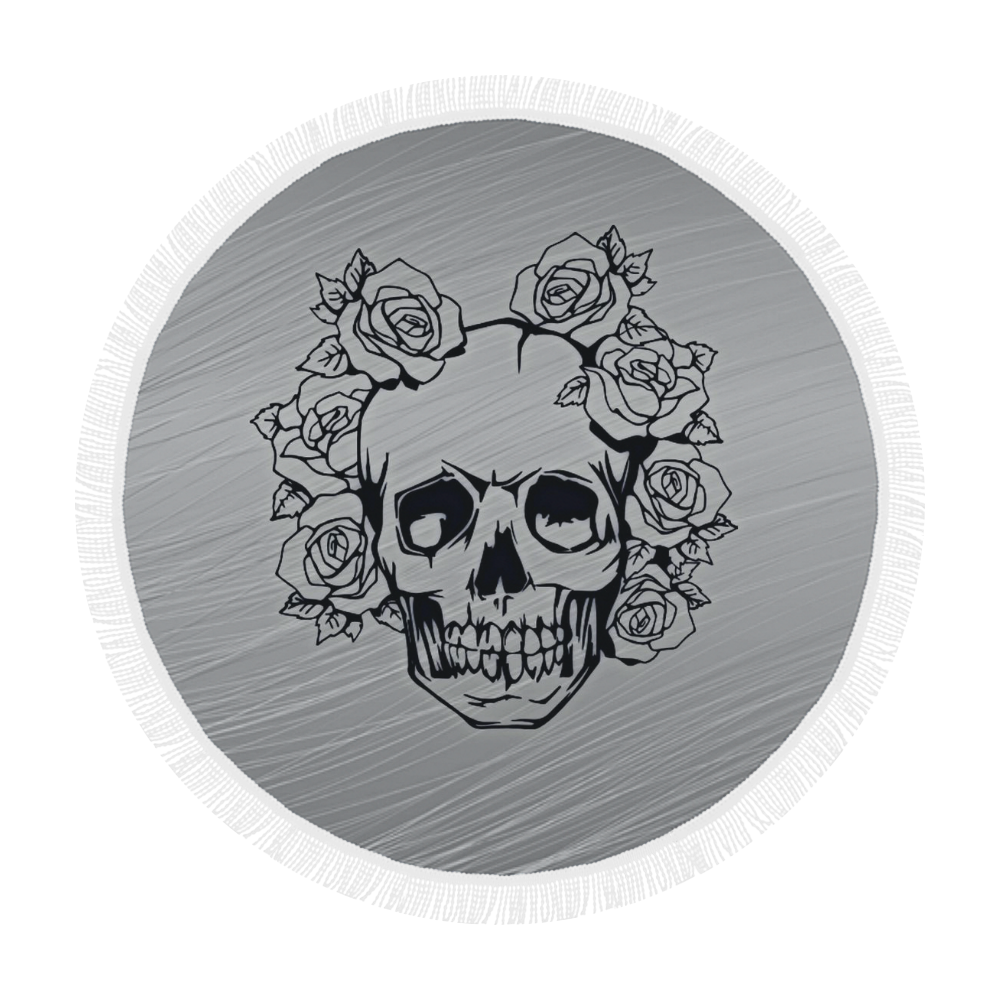 skull with roses Circular Beach Shawl 59"x 59"
