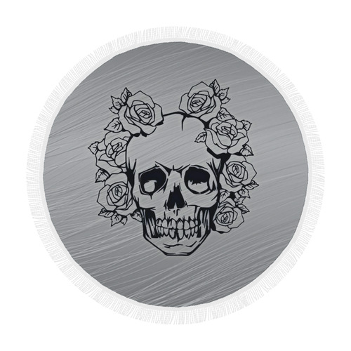 skull with roses Circular Beach Shawl 59"x 59"