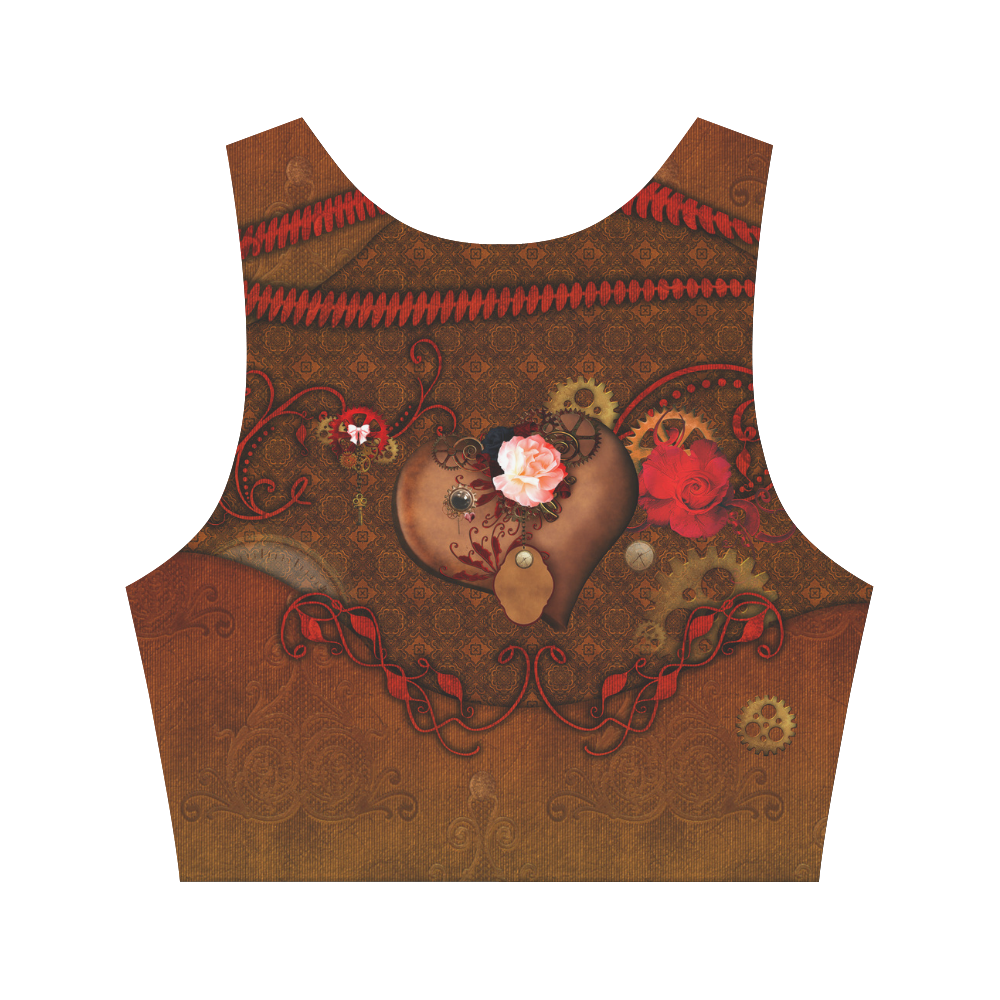 Steampunk heart with roses, valentines Women's Crop Top (Model T42)