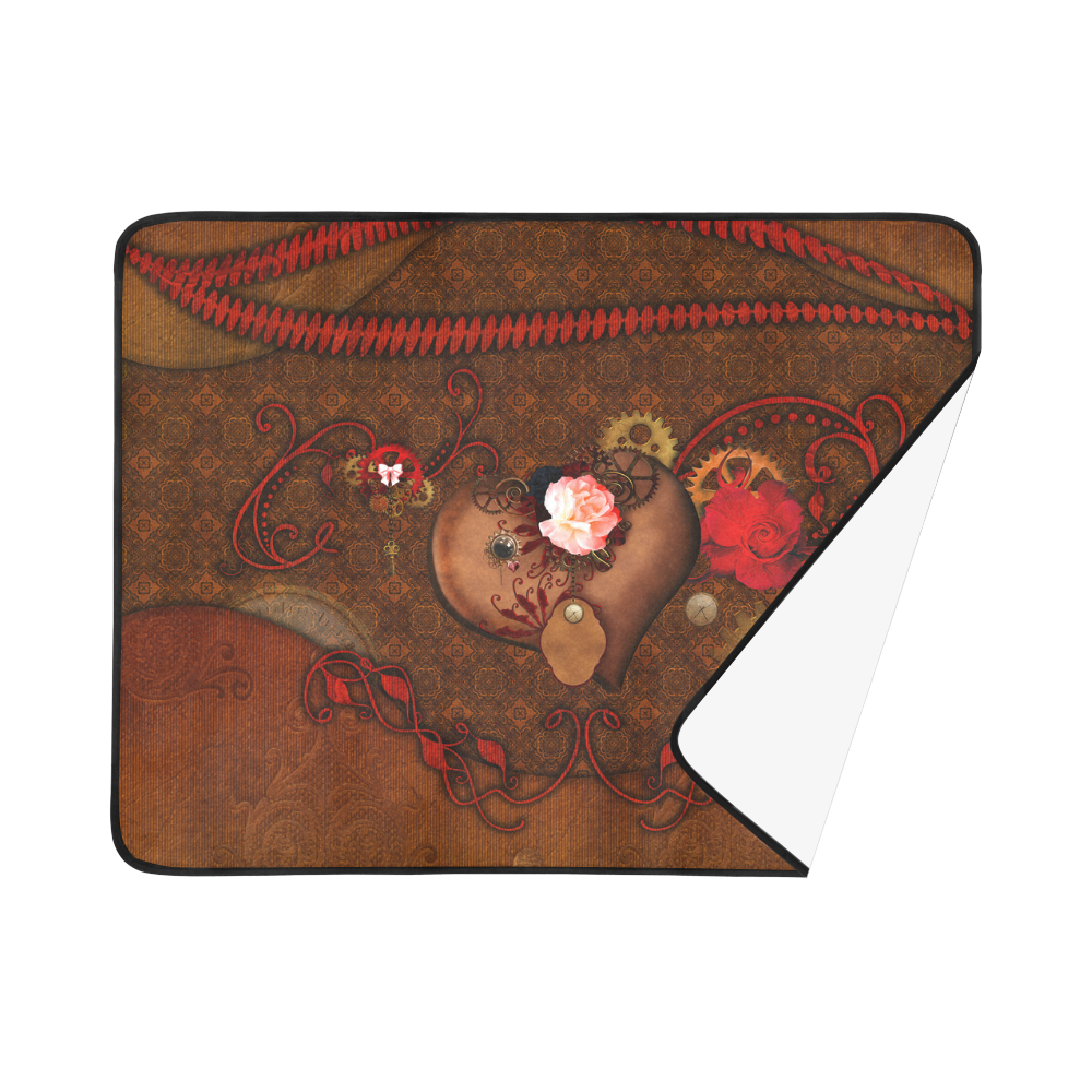 Steampunk heart with roses, valentines Beach Mat 78"x 60"