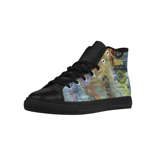 Old Newspaper Colorful Painting Splashes Aquila High Top Microfiber Leather Men's Shoes (Model 032)