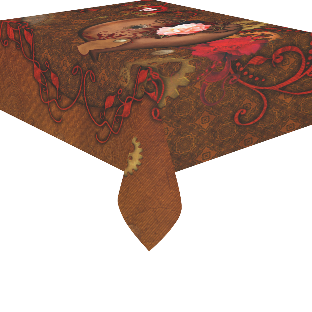 Steampunk heart with roses, valentines Cotton Linen Tablecloth 52"x 70"