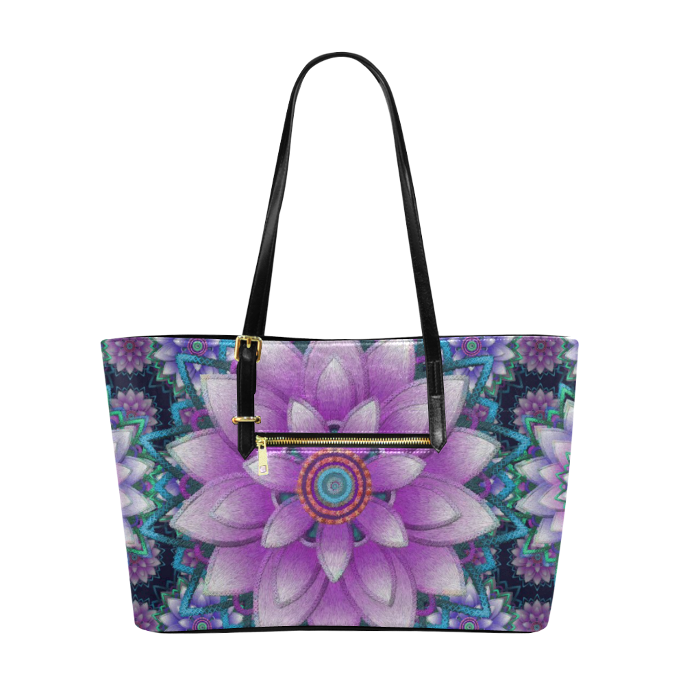 Lotus Flower Ornament - Purple and turquoise Euramerican Tote Bag/Large (Model 1656)