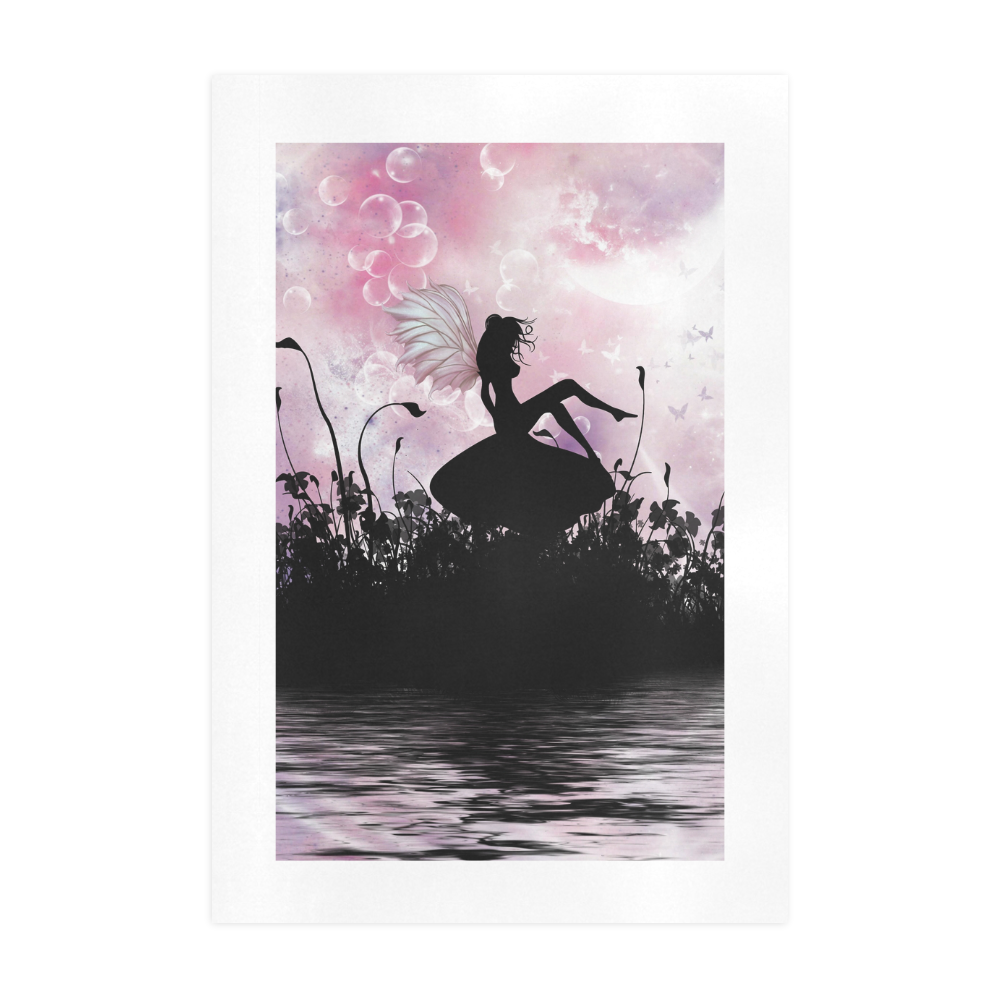 Pink Fairy Silhouette with bubbles Art Print 19‘’x28‘’