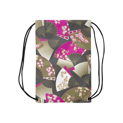 Beautiful Floral Fans Vintage Japanese Sakura Small Drawstring Bag Model 1604 (Twin Sides) 11"(W) * 17.7"(H)