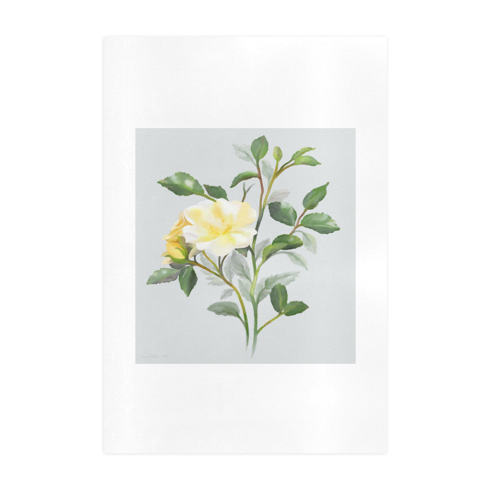 Yellow Rose on light blue floral watercolor Art Print 19‘’x28‘’
