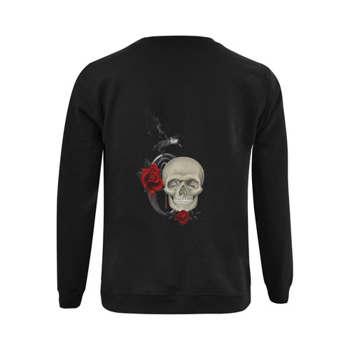 Gothic Skull With Raven And Roses Gildan Crewneck Sweatshirt(NEW) (Model H01)