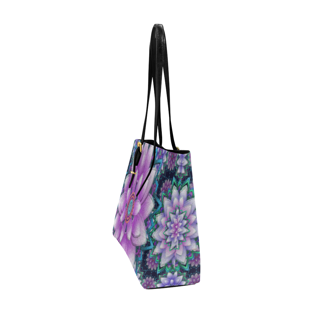 Lotus Flower Ornament - Purple and turquoise Euramerican Tote Bag/Large (Model 1656)