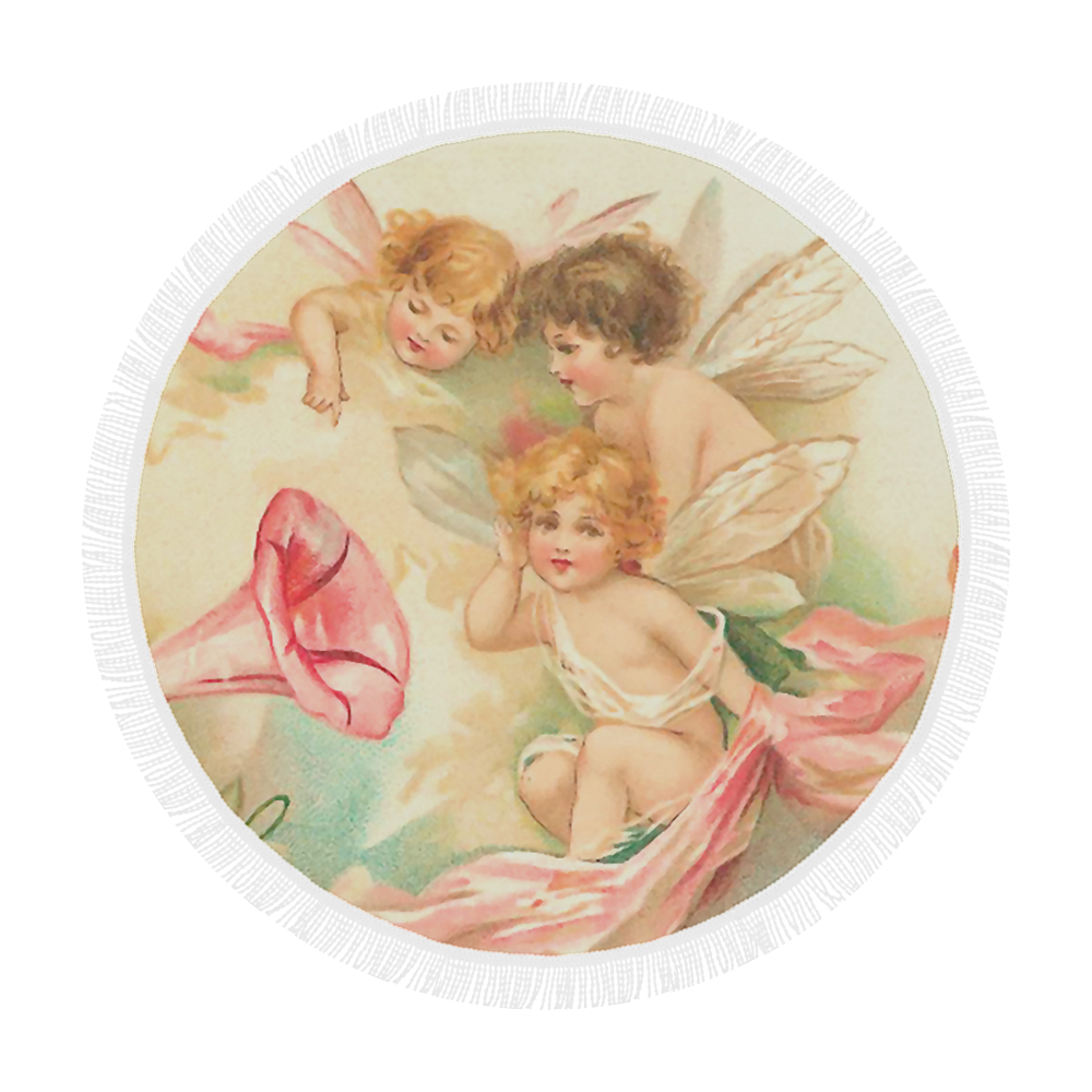 Vintage valentine cupid angel hear love songs Circular Beach Shawl 59"x 59"