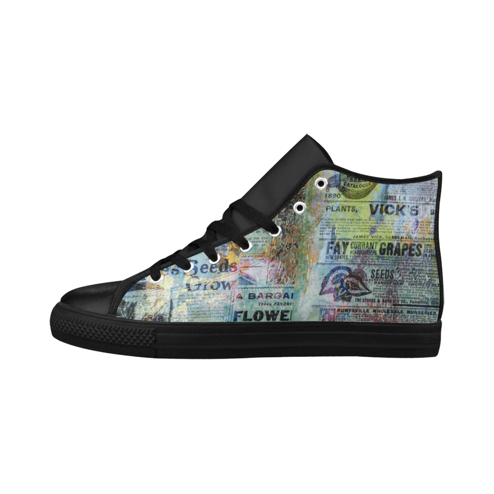 Old Newspaper Colorful Painting Splashes Aquila High Top Microfiber Leather Women's Shoes/Large Size (Model 032)
