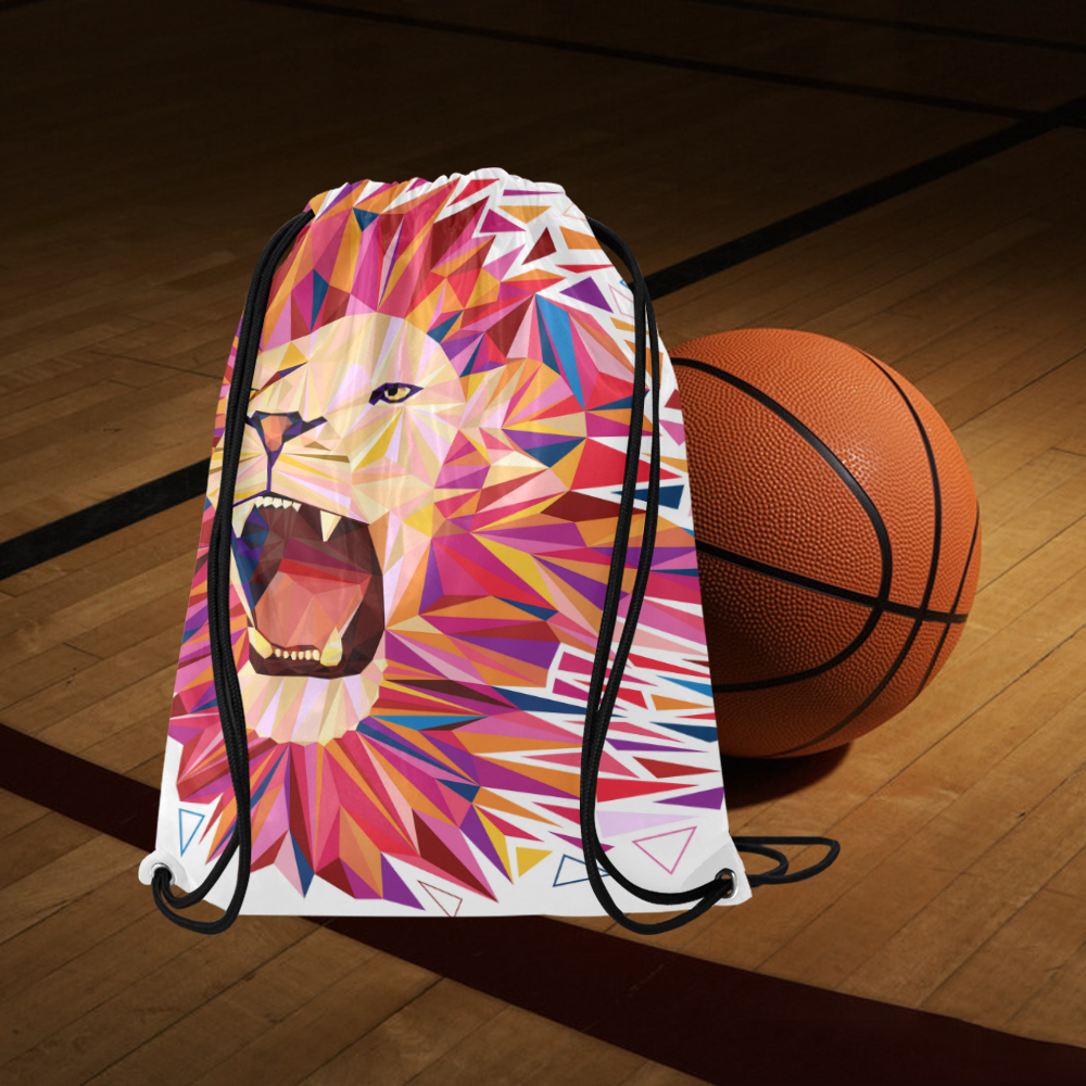 lion roaring polygon triangles Medium Drawstring Bag Model 1604 (Twin Sides) 13.8"(W) * 18.1"(H)