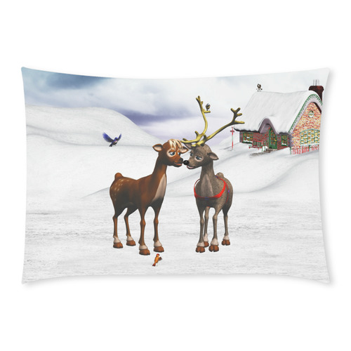 The reindeer love in a winter landscape Christmas Custom Rectangle Pillow Case 20x30 (One Side)