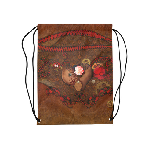 Steampunk heart with roses, valentines Medium Drawstring Bag Model 1604 (Twin Sides) 13.8"(W) * 18.1"(H)