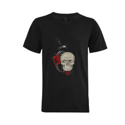 Gothic Skull With Raven And Roses Men's V-Neck T-shirt (USA Size) (Model T10)