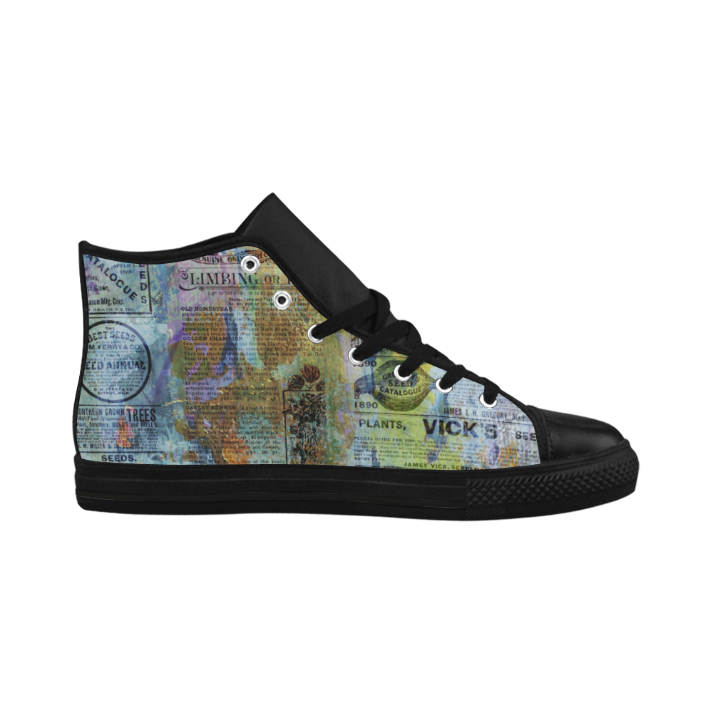 Old Newspaper Colorful Painting Splashes Aquila High Top Microfiber Leather Women's Shoes/Large Size (Model 032)