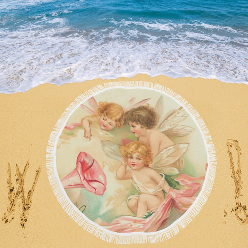 Vintage valentine cupid angel hear love songs Circular Beach Shawl 59"x 59"
