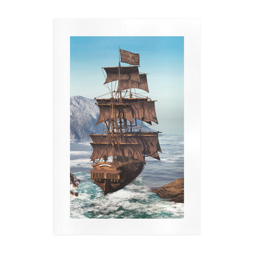 A pirate ship sails through the coastal Art Print 19‘’x28‘’