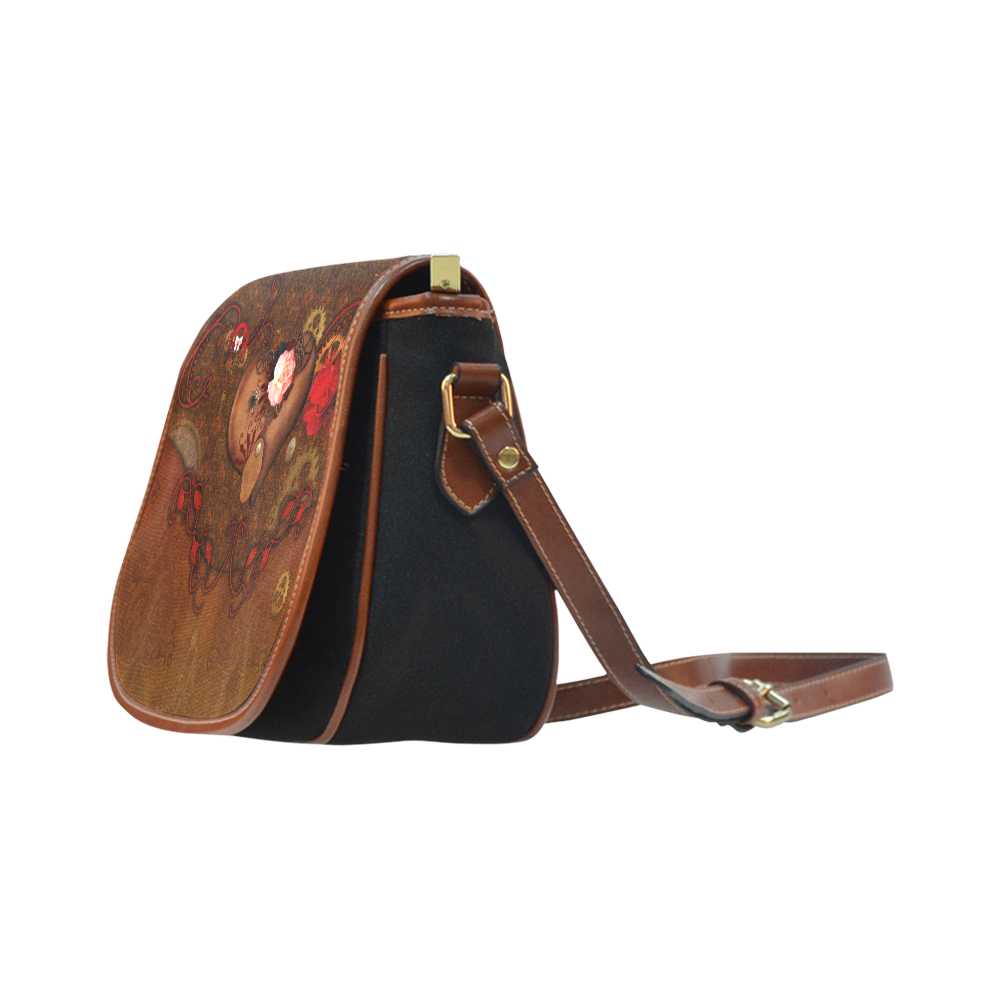 Steampunk heart with roses, valentines Saddle Bag/Small (Model 1649)(Flap Customization)