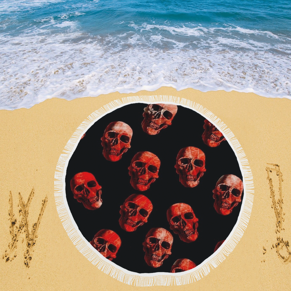 skulls red Circular Beach Shawl 59"x 59"